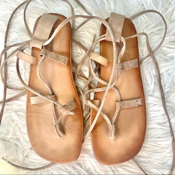 Jeffrey Campbell Lace Up Sandals Beige Size 9 Boho Suede Leather Summer - Picture 3 of 7